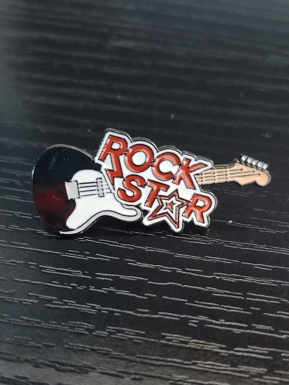 Rock Star Guitar Enamel Pin - Black, White & Red